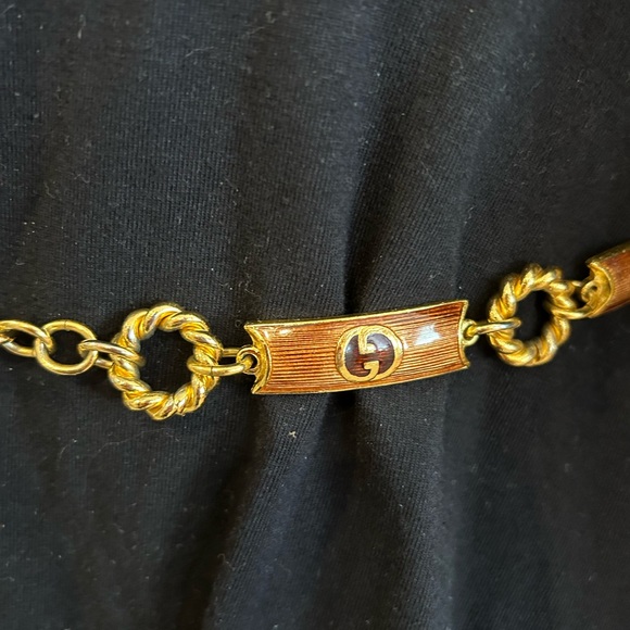 VINTAGE β70s GUCCI ITALY BROWN ENAMEL LOGO RUNWAY TOGGLE BELT/Necklace - Picture 7 of 11